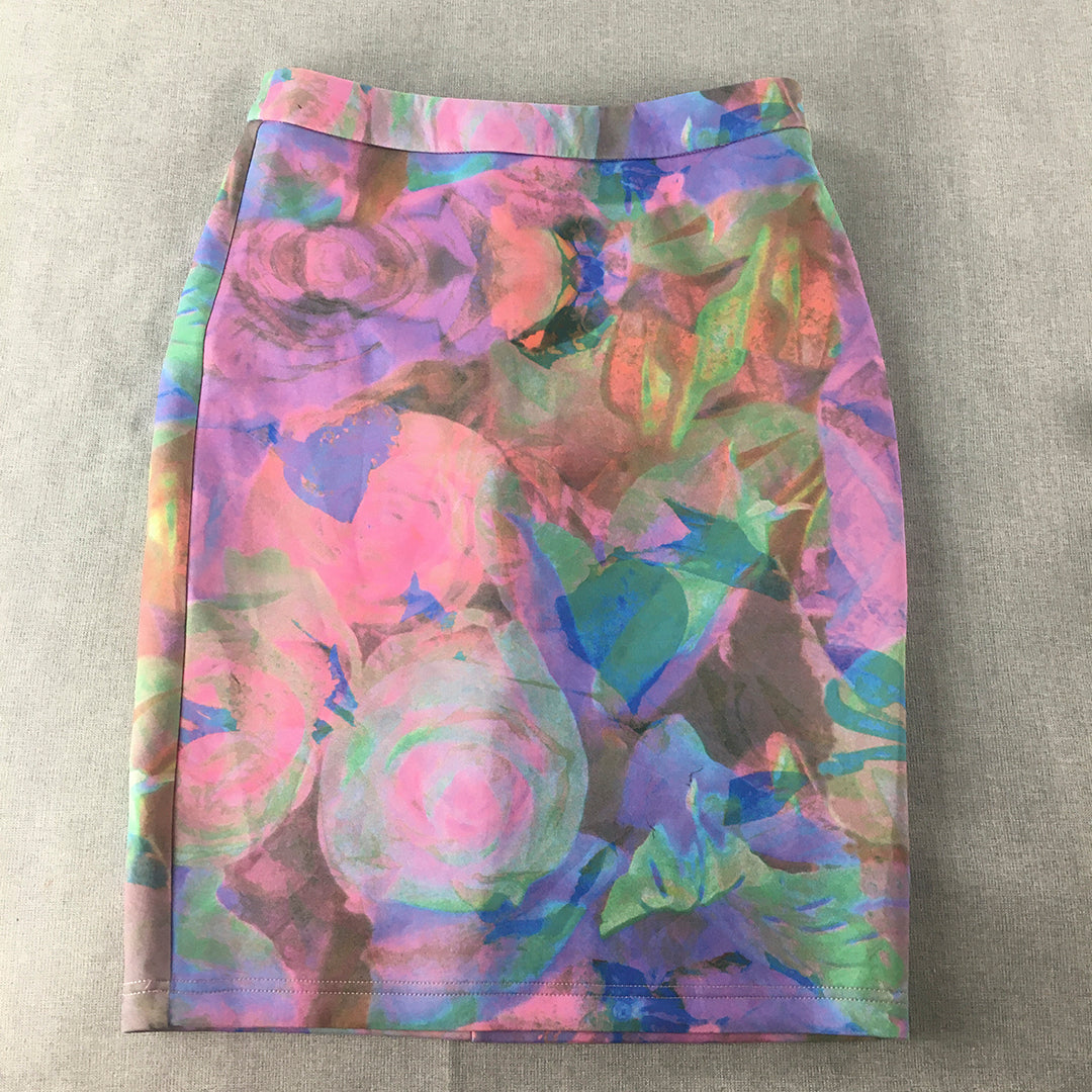 Portmans Womens Midi Skirt Size M Purple Pink Floral Pencil Straight