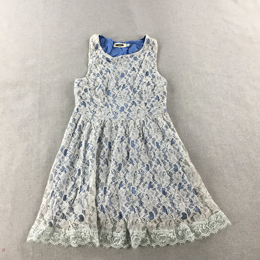 Junk Womens A-Line Dress Size 10 Blue White Floral Mini Sleeveless