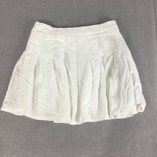 Ally Womens Linen Mini Skirt Size 12 White Pleated