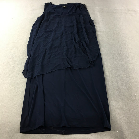 Vintage RTM Womens Shift Dress Size 16 Navy Blue Midi Sleeveless