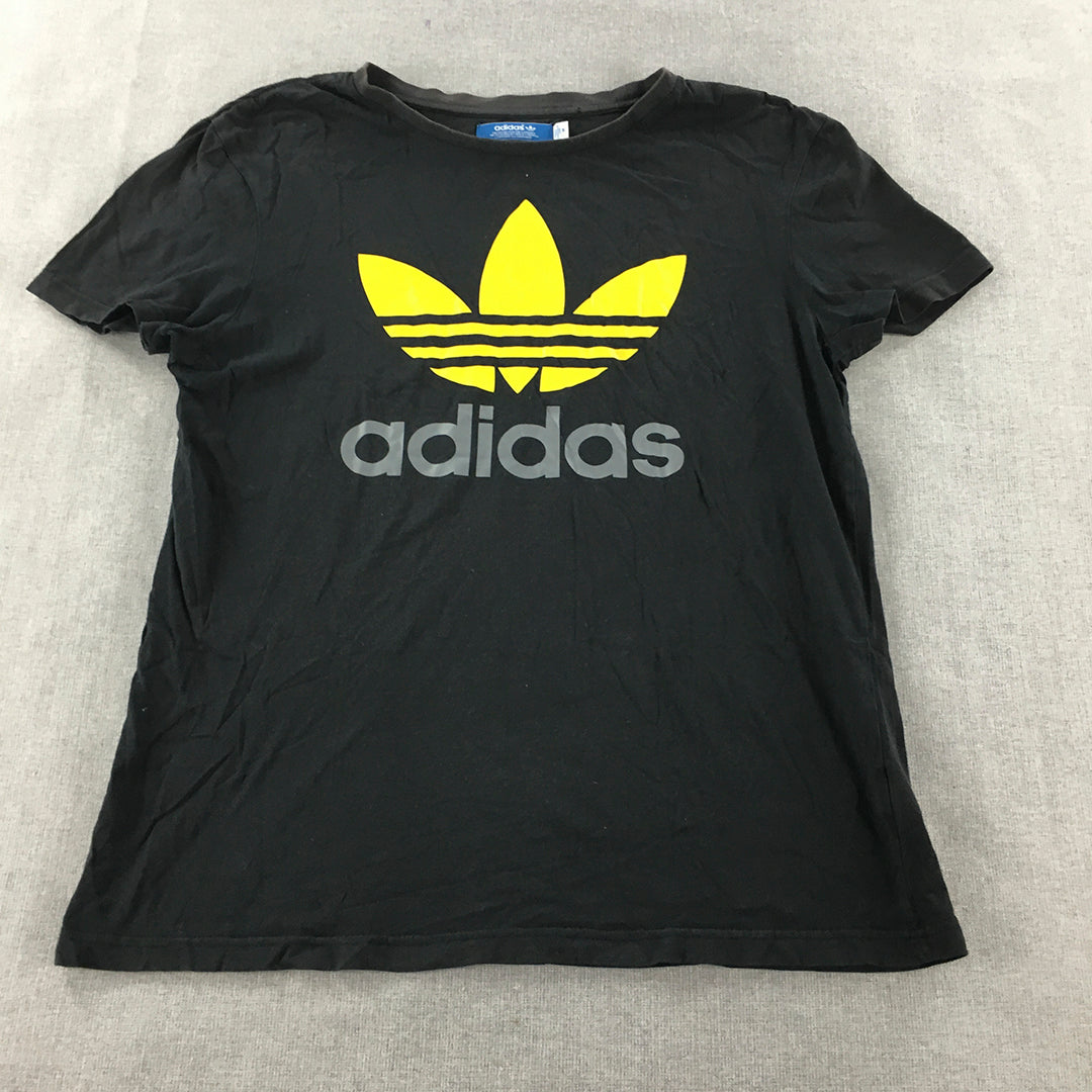 Adidas Womens T-Shirt Size M Black Big Trefoil Logo Short Sleeve Top