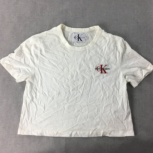 Calvin Klein Jeans Womens T-Shirt SIze S White Embroidered Logo Cropped Top