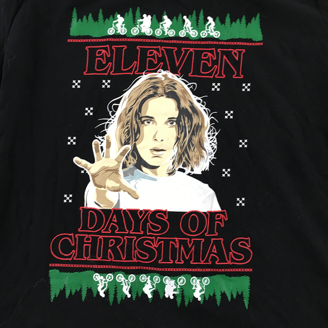 Stranger Things Womens T-Shirt Size S Black Eleven Christmas