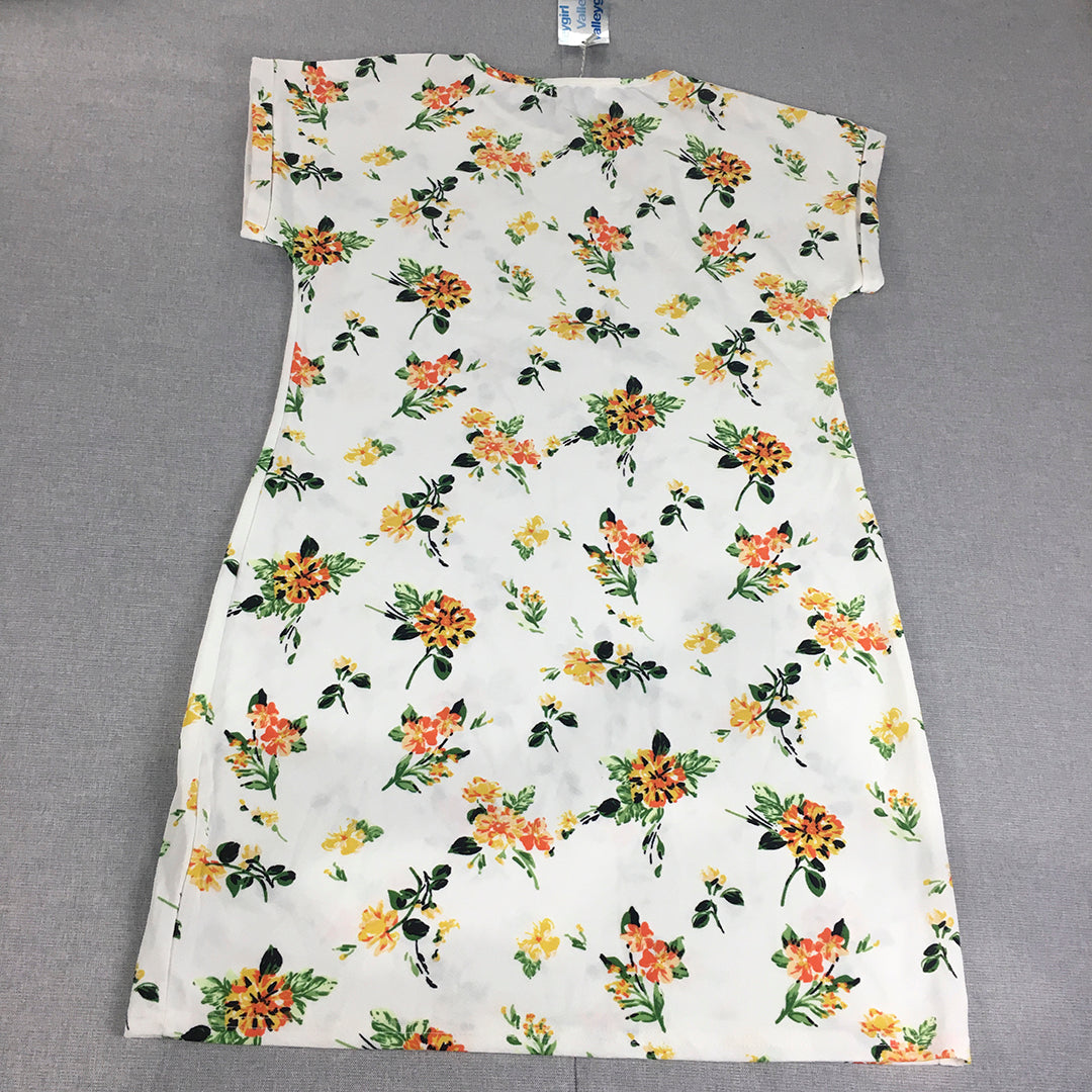 NEW Valleygirl Womens Shirt Dress Size XL White Floral Short Sleeve Mini