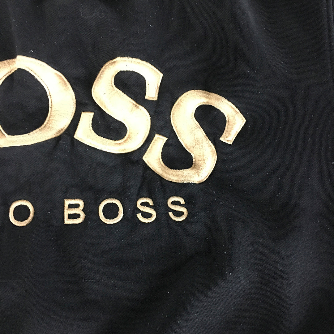 Hugo Boss Mens Sweater Size 2XL Black Big Embroidered Logo Crew Neck Jumper