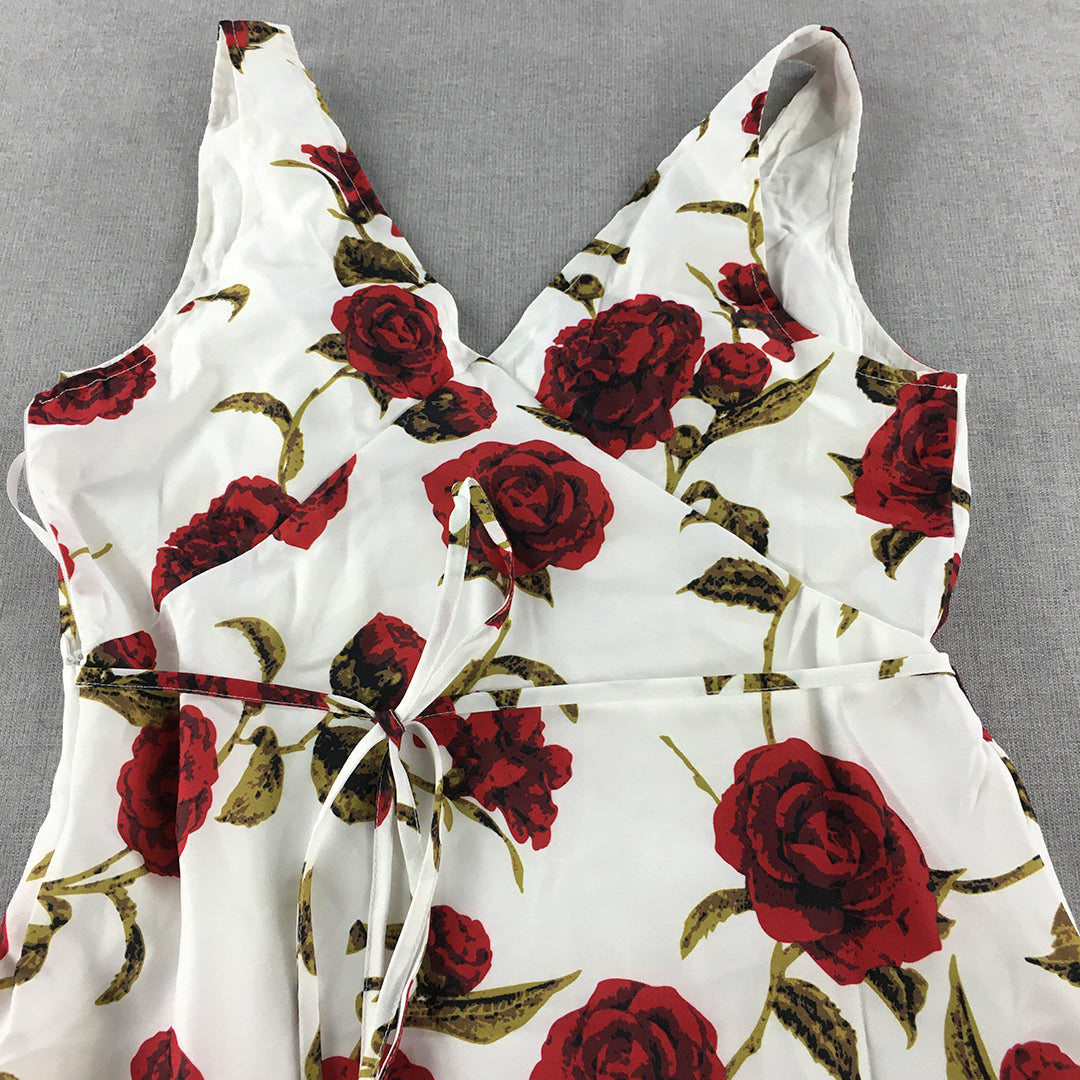 Princess Polly Womens Mini Dress Size 10 White Red Rose Floral Fit Flare