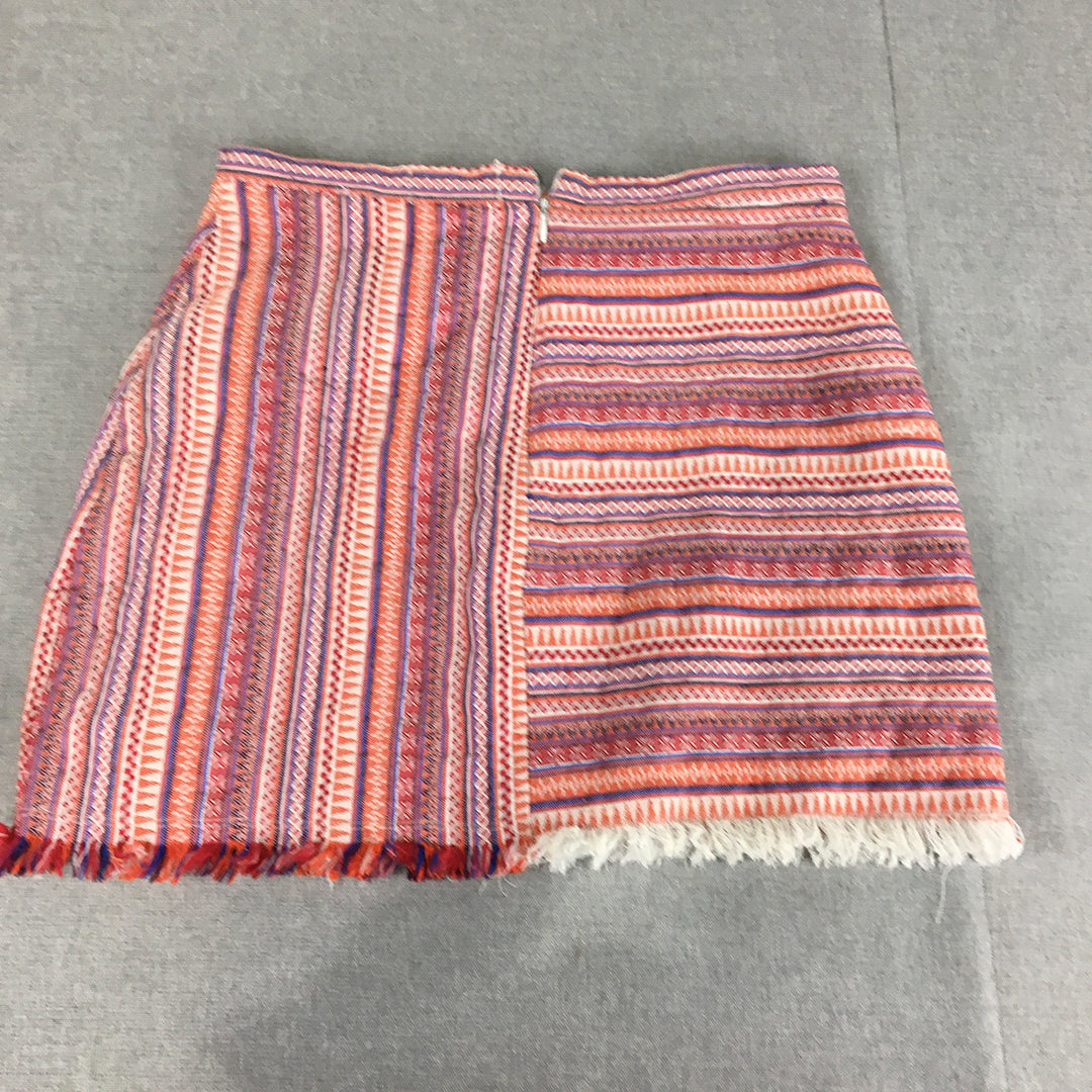 Ally Womens Mini Skirt Size M Orange Red Striped Raw Hem