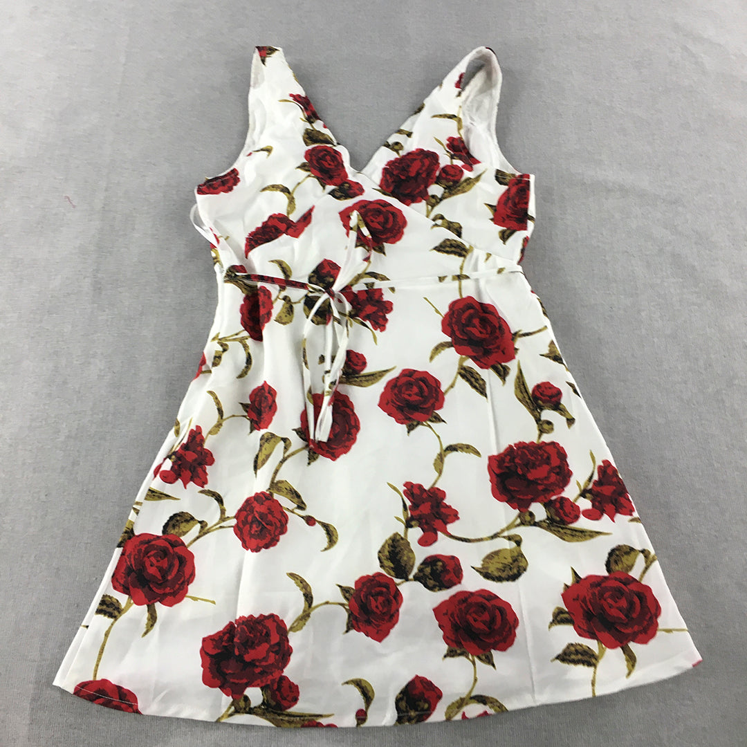 Princess Polly Womens Mini Dress Size 10 White Red Rose Floral Fit Flare