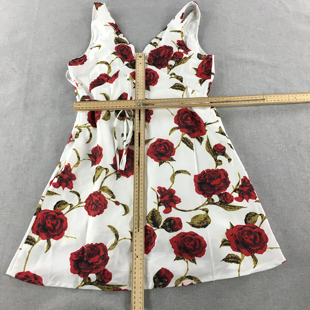 Princess Polly Womens Mini Dress Size 10 White Red Rose Floral Fit Flare