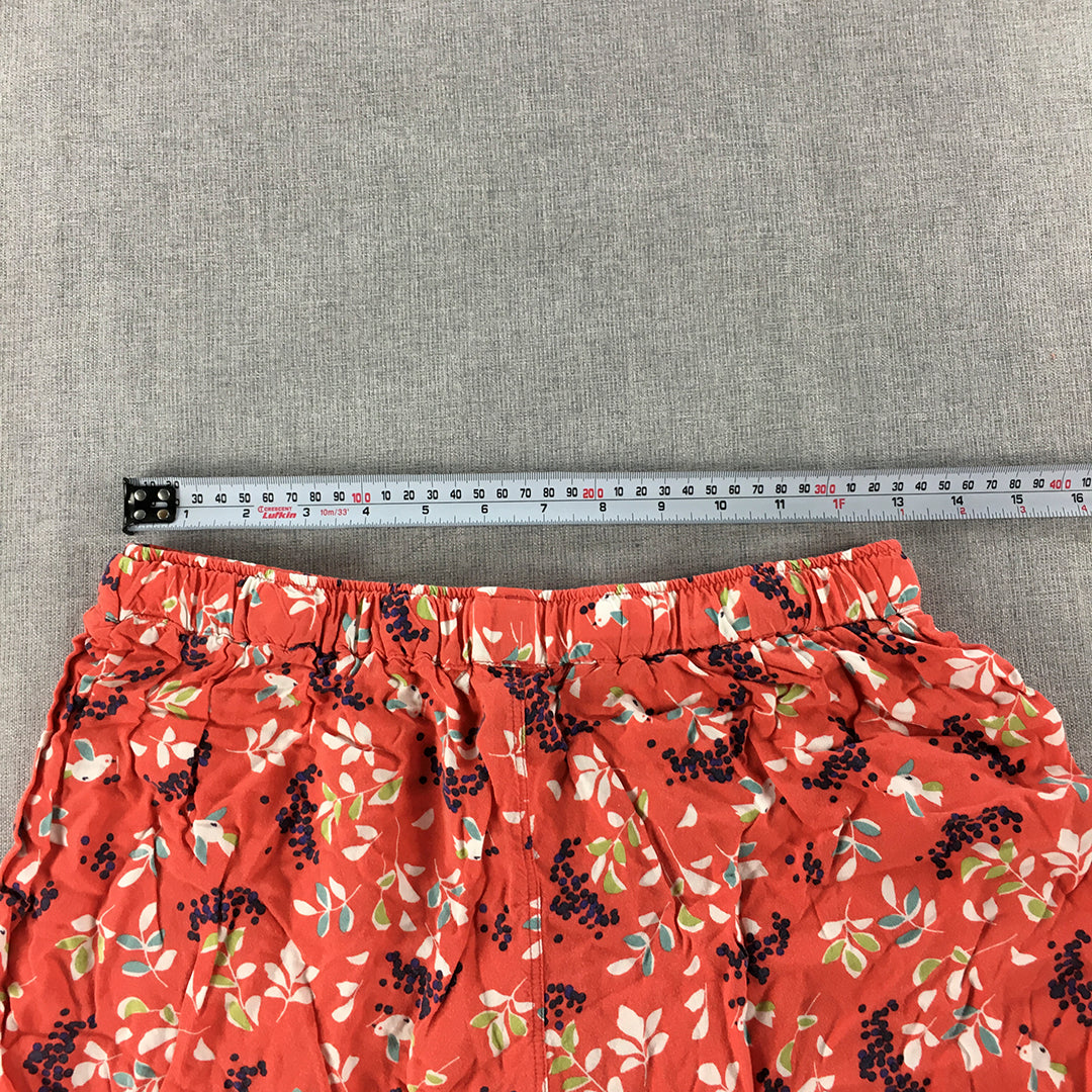 Uniqlo Womens Shorts Size L Red Floral Drawstring Elastic Waist