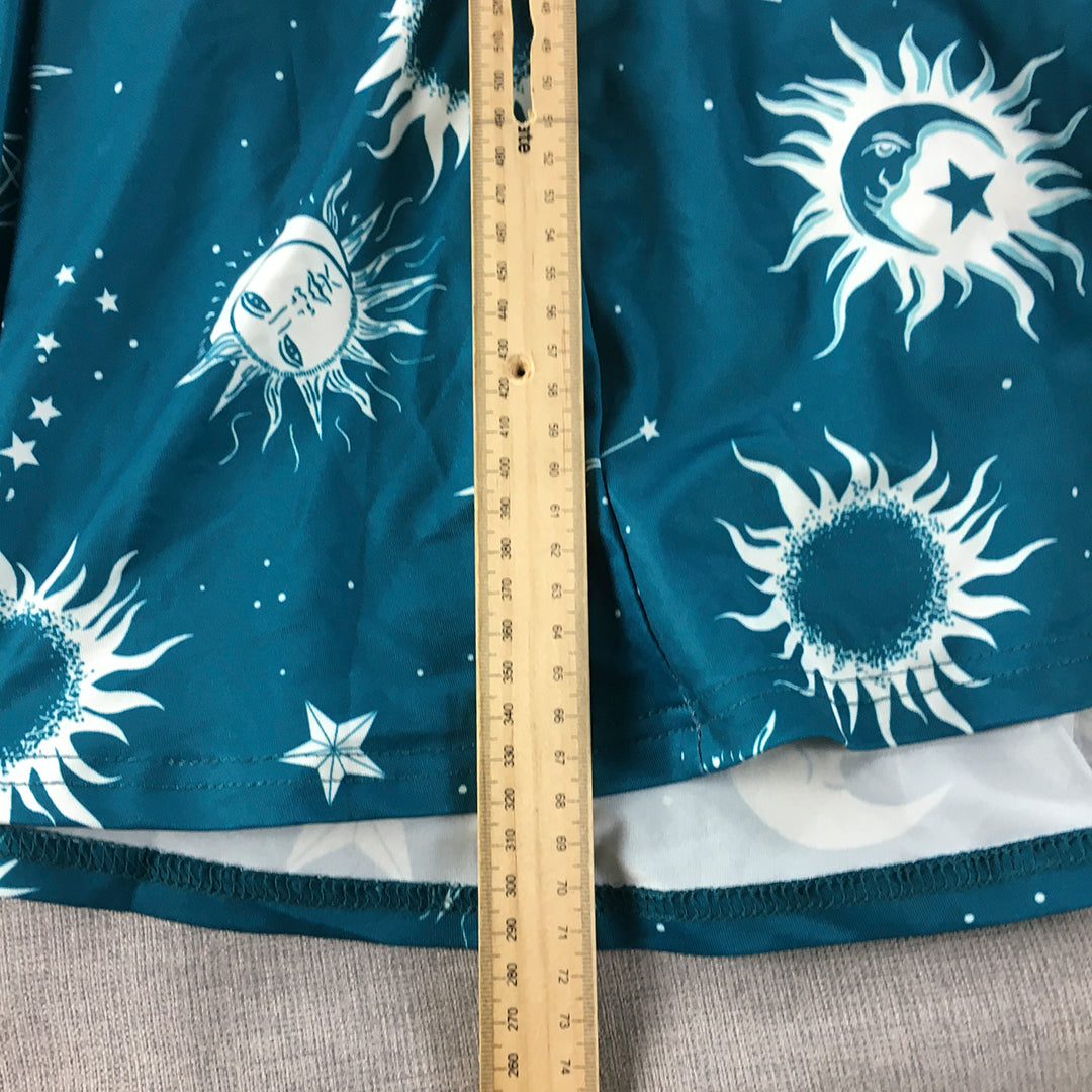 Dressfo Womens Mini Dress Size 18 Blue Star Sun Moon Pattern Sleeveless