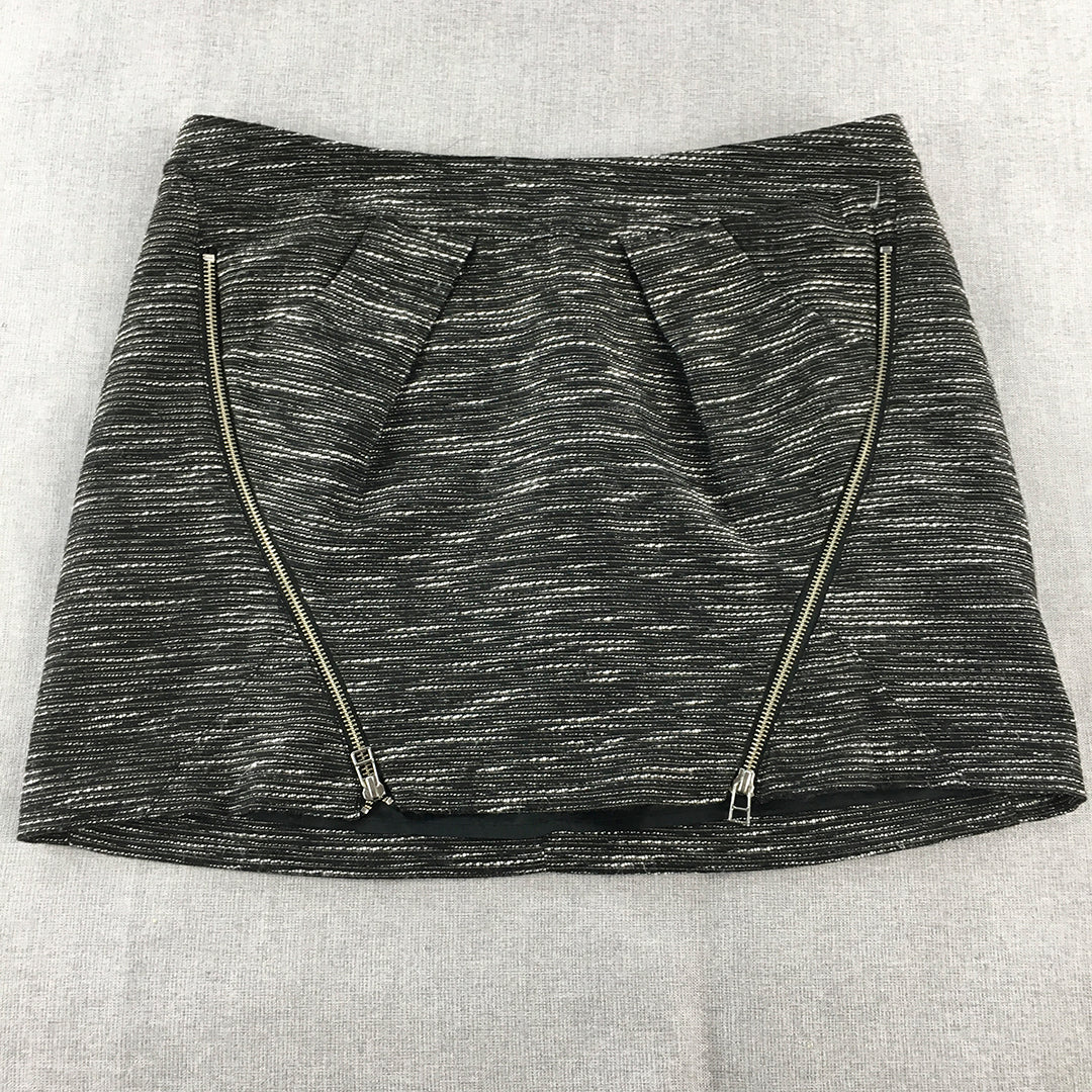 Witchery Womens Mini Skirt Size 12 Black Striped Zips