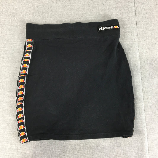 Ellesse Womens Mini Skirt Size 8 Black Logo Taping Elastic Waist