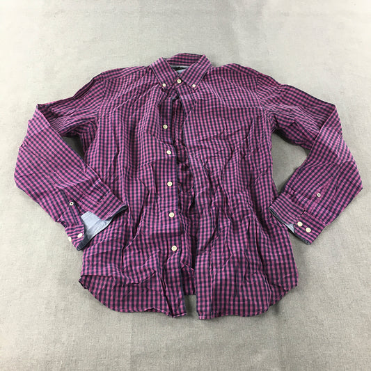 Banana Republic Mens Shirt Size M Pink Purple Checkered Button-Up