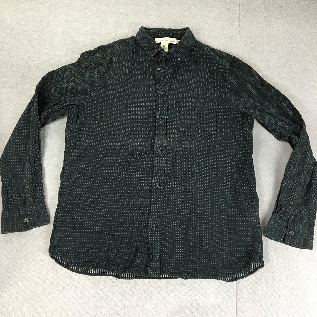 H&M Mens Shirt Size L Black Dot Long Sleeve Collared Pocket Button-Up