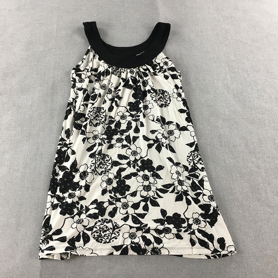 Miss Shop Womens Mini Dress Size 12 White Black Floral Sleeveless Round Neck