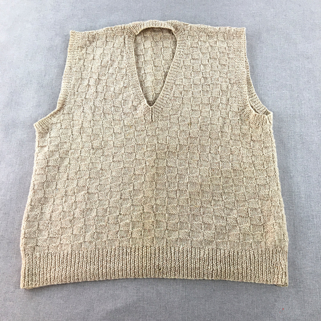 Vintage Womens Wool Sweater Vest Size L Brown V-Neck Sleeveless Jumper Knit