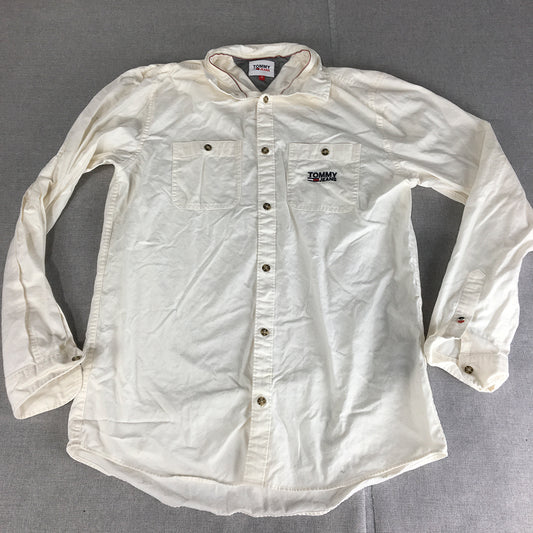 Tommy Hilfiger Jeans Mens Shirt Size M White Logo Button-Up Pockets Long Sleeve