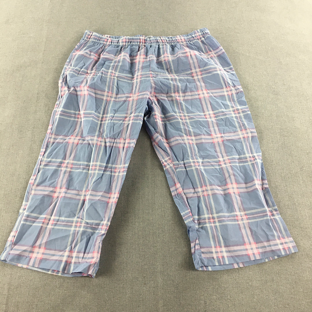 Soho Womens Pajama Shorts Size M Blue Pink Checkered 1/2 Length Sleepwear