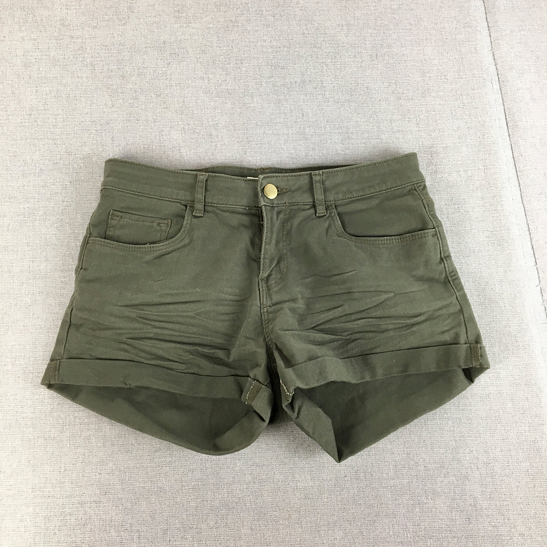 H&M Womens Denim Shorts Size 4 US (8 AU) Khaki Green Pockets