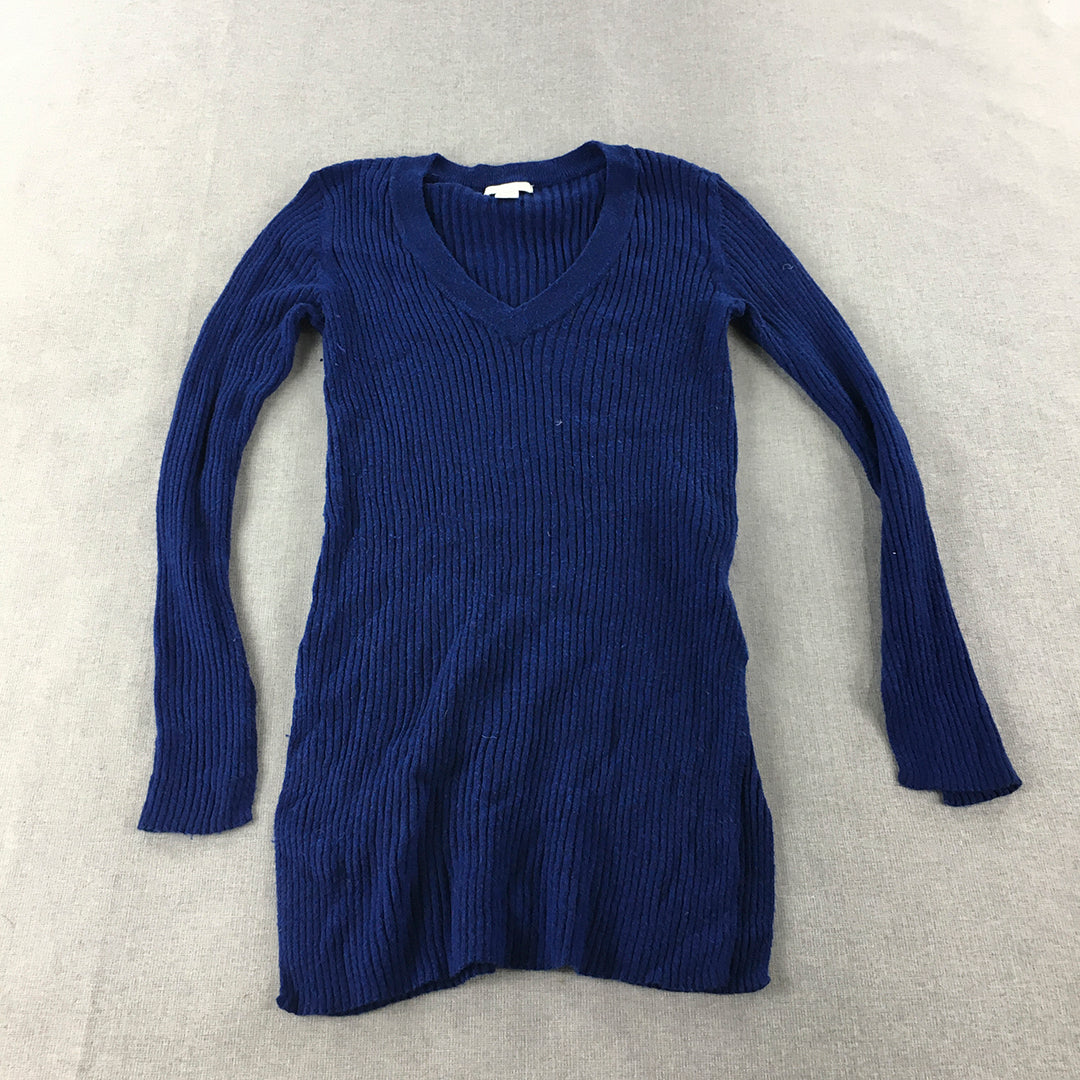 H&M Alpaca Blend Knit Sweater Womens Size S Blue V-Neck Pullover Jumper