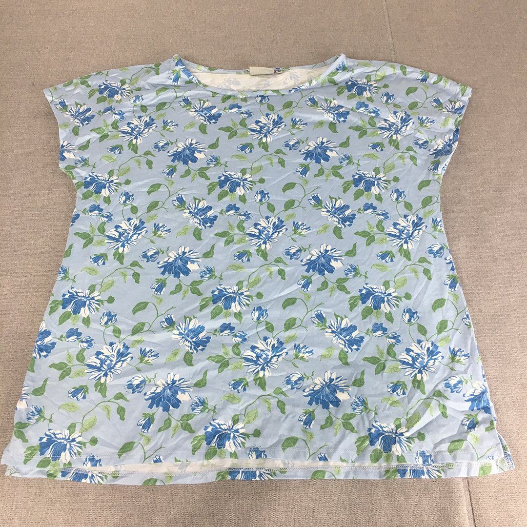 Gondwana Womens T-Shirt Size XL Blue Floral Short Sleeve Top