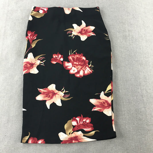 Valleygirl Womens Pencil Skirt Size S Black Floral Midi Straight