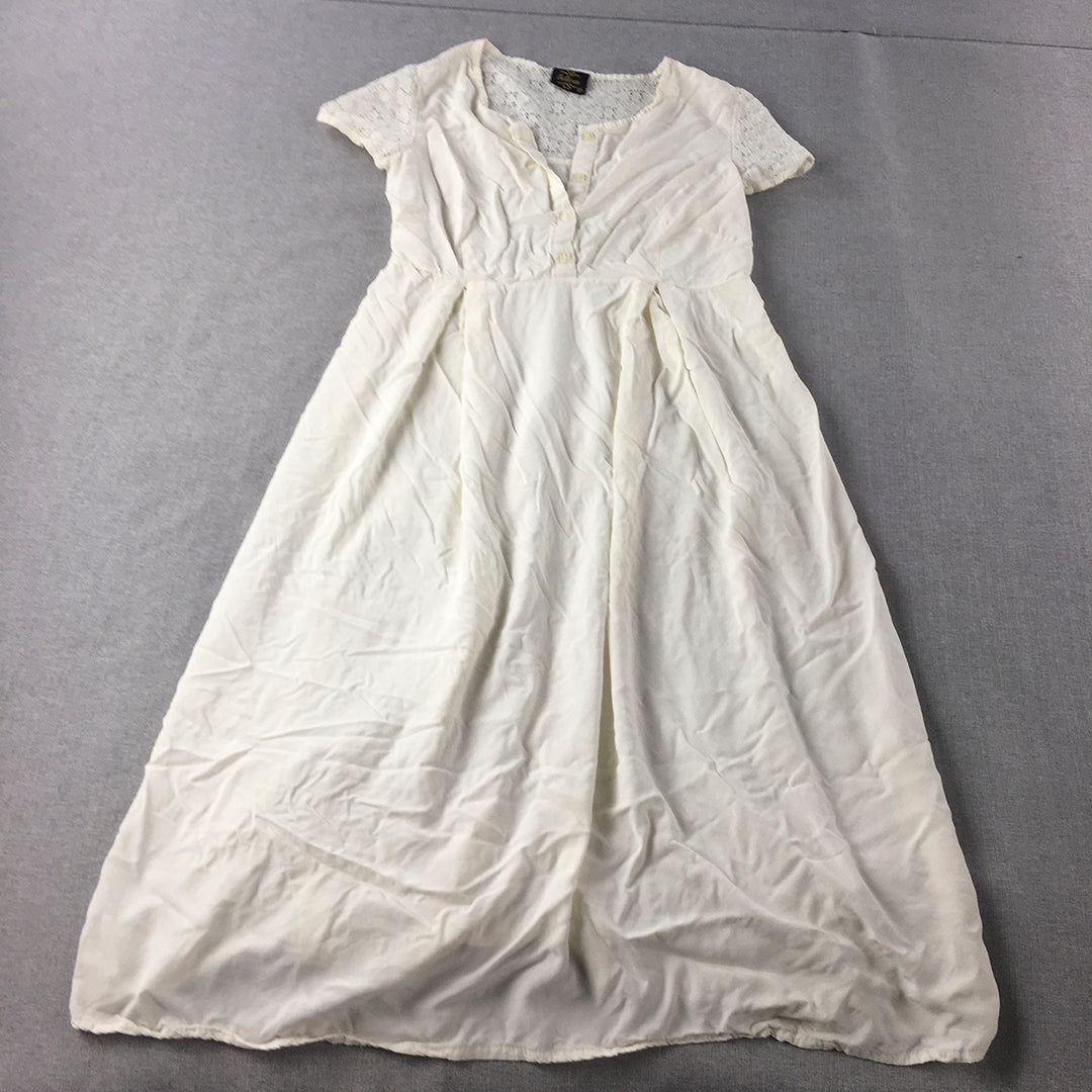 Bellerose Womens Dress Size S White Midi Fit Flare Short Sleeve Pleated