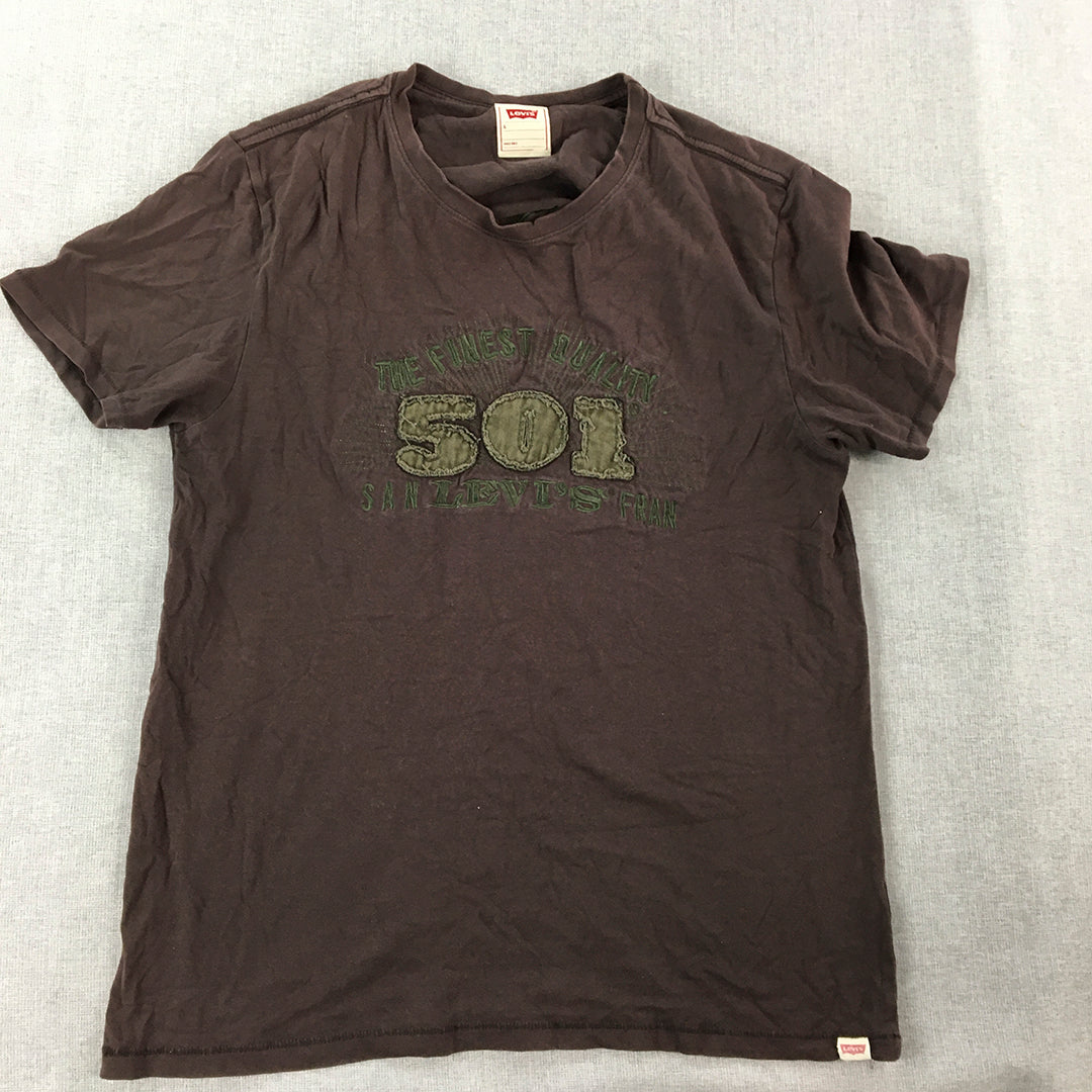 Levi's 501 Mens T-Shirt Size L Brown Embroidered Logo Short Sleeve Tee