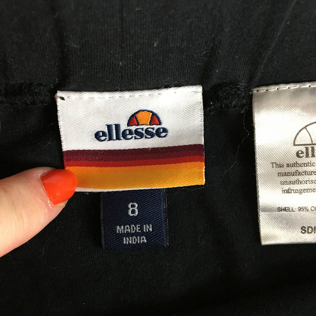 Ellesse Womens Mini Skirt Size 8 Black Logo Taping Elastic Waist