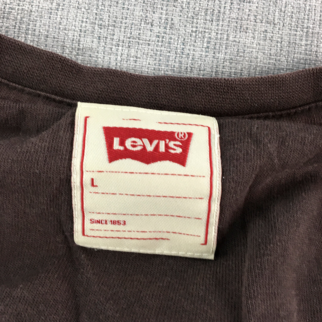 Levi's 501 Mens T-Shirt Size L Brown Embroidered Logo Short Sleeve Tee