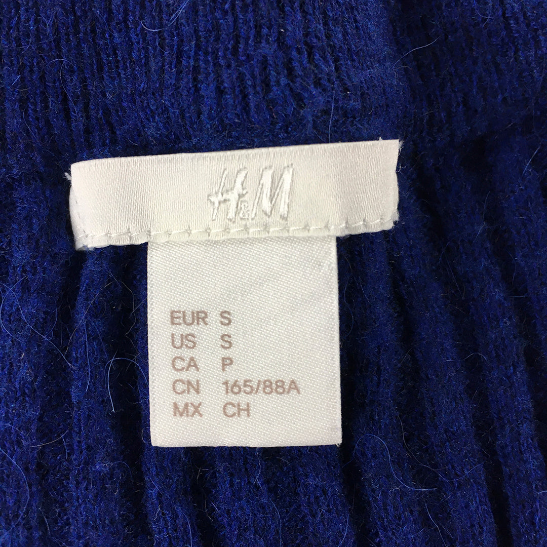 H&M Alpaca Blend Knit Sweater Womens Size S Blue V-Neck Pullover Jumper