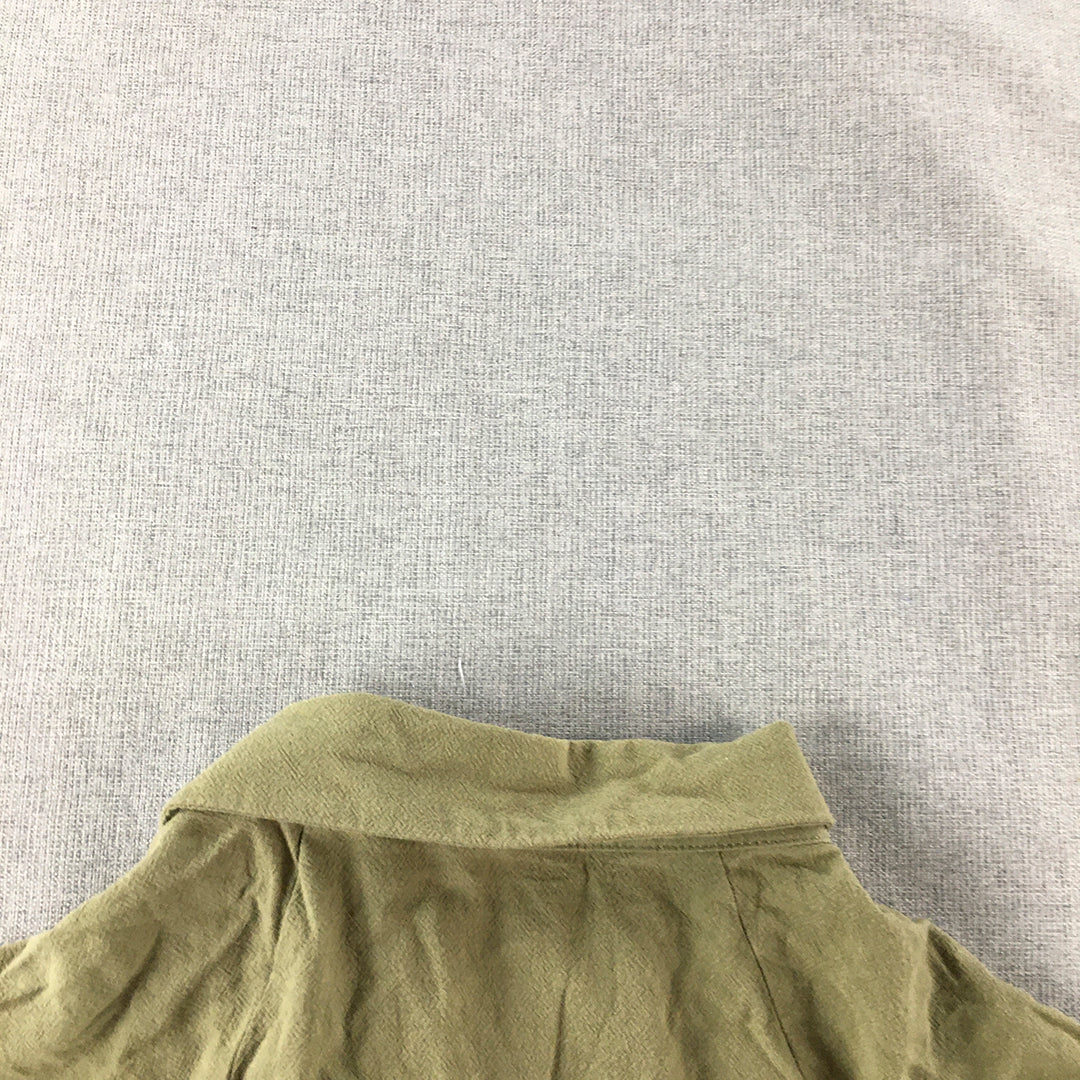 Luxe Service Womens Top Size M Khaki Green Button-Up Pockets Shirt