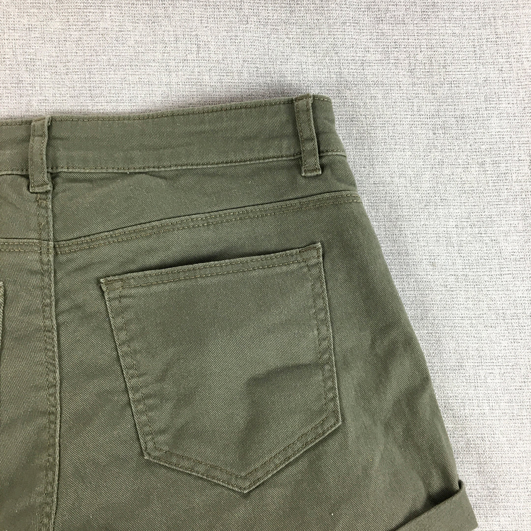 H&M Womens Denim Shorts Size 4 US (8 AU) Khaki Green Pockets