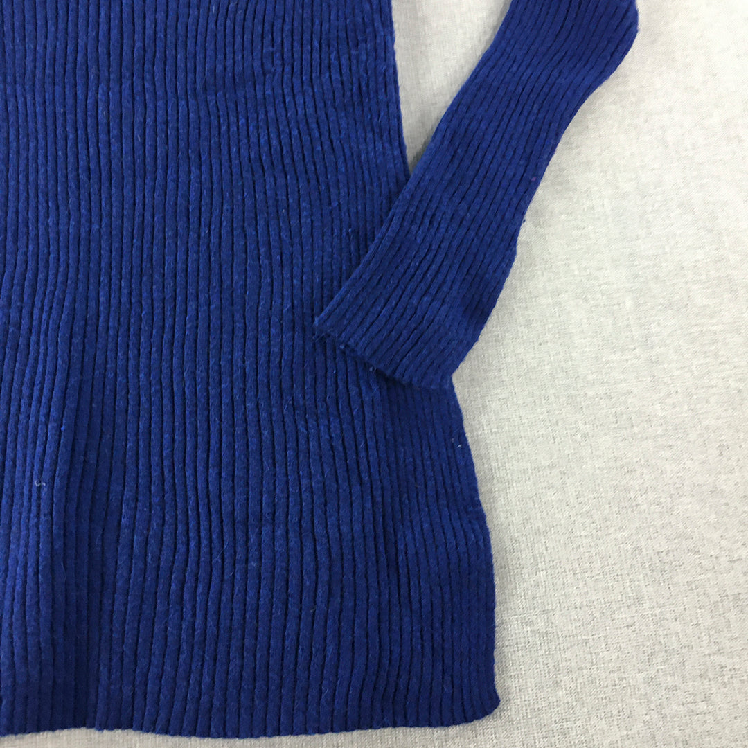 H&M Alpaca Blend Knit Sweater Womens Size S Blue V-Neck Pullover Jumper