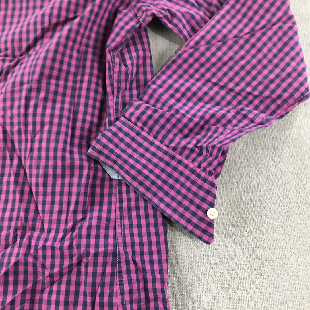 Banana Republic Mens Shirt Size M Pink Purple Checkered Button-Up