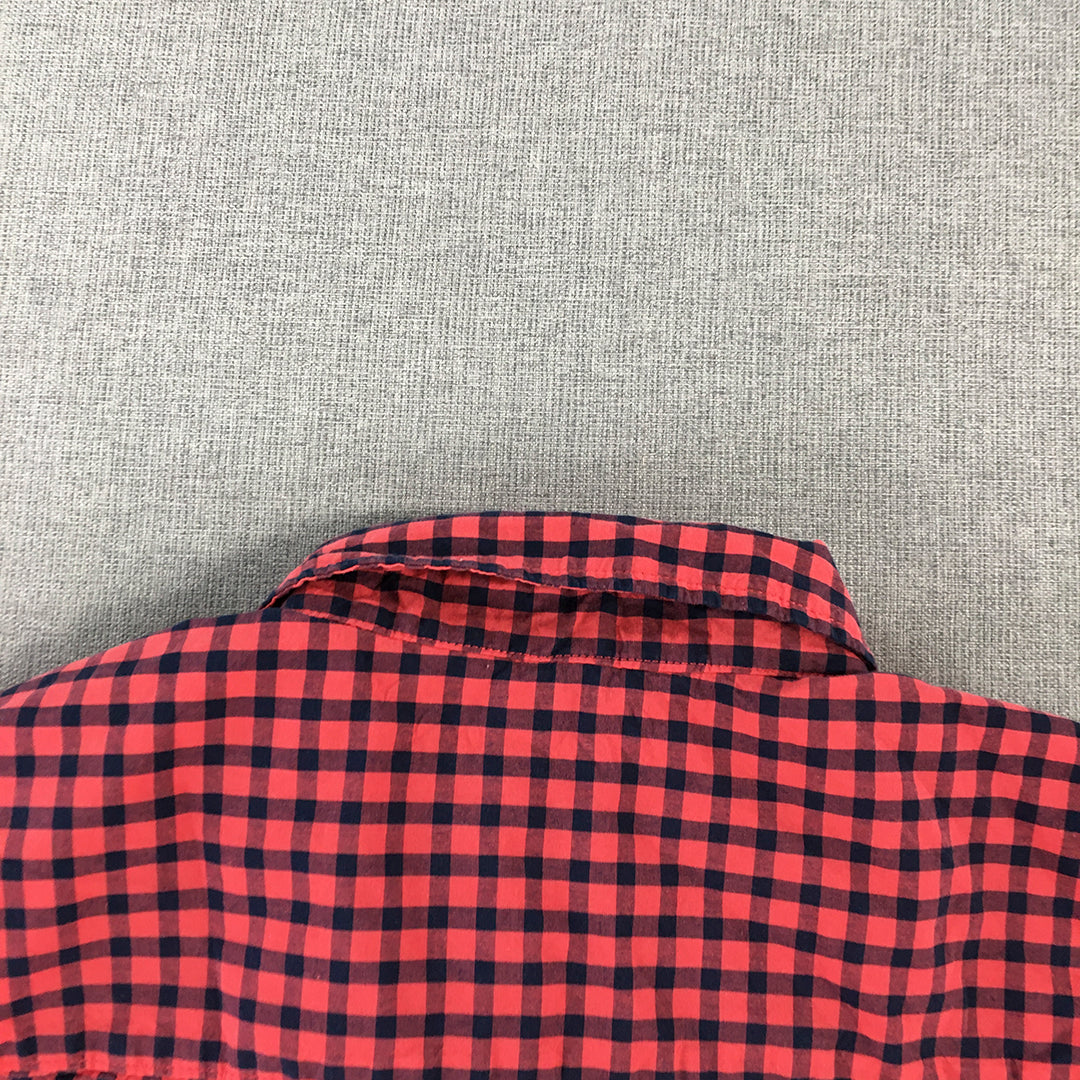 H&M Kids Boys Shirt Size 12 - 13 Years Red Checkered Long Sleeve Button-Up