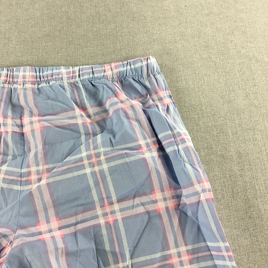 Soho Womens Pajama Shorts Size M Blue Pink Checkered 1/2 Length Sleepwear