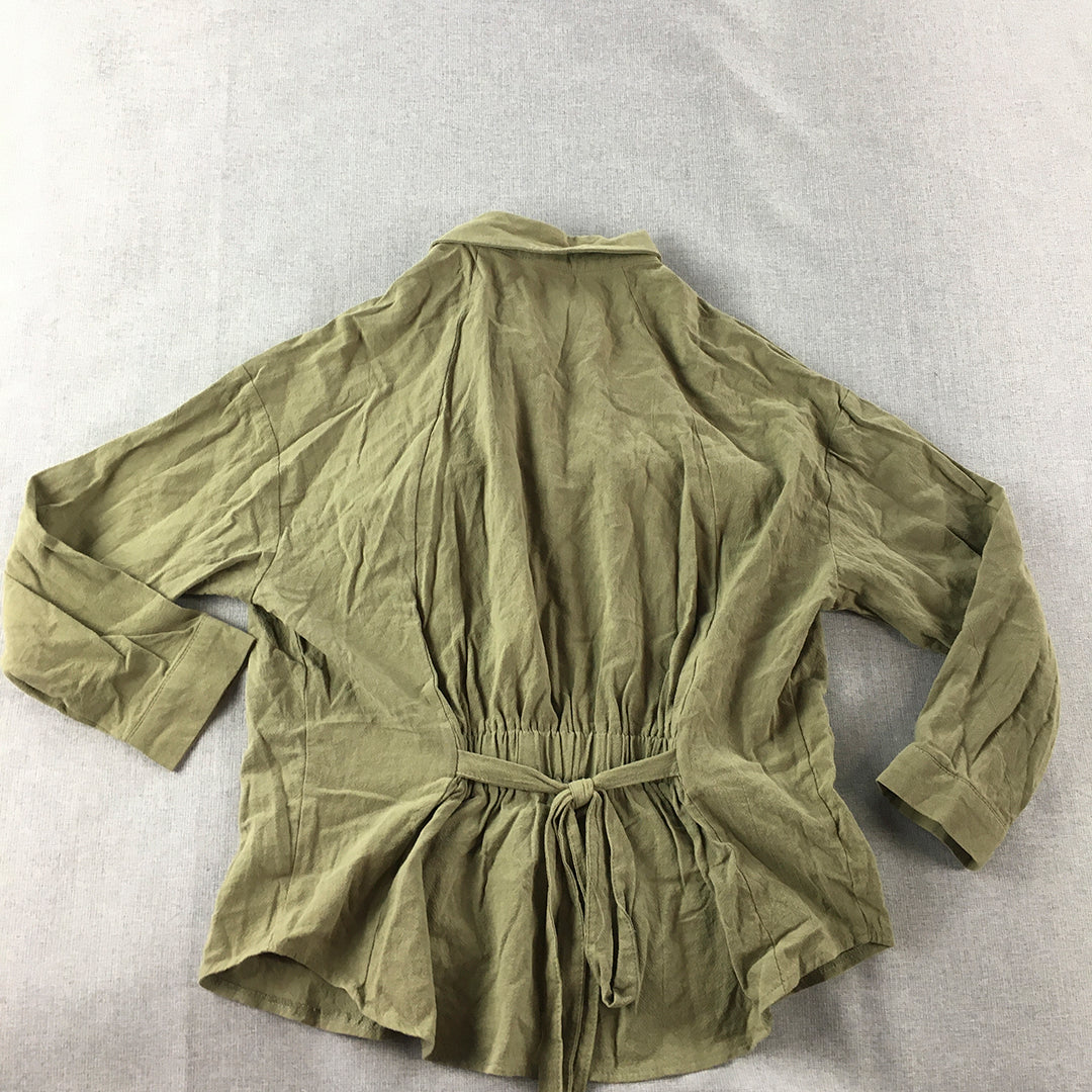 Luxe Service Womens Top Size M Khaki Green Button-Up Pockets Shirt