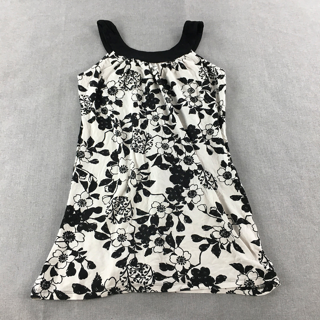 Miss Shop Womens Mini Dress Size 12 White Black Floral Sleeveless Round Neck