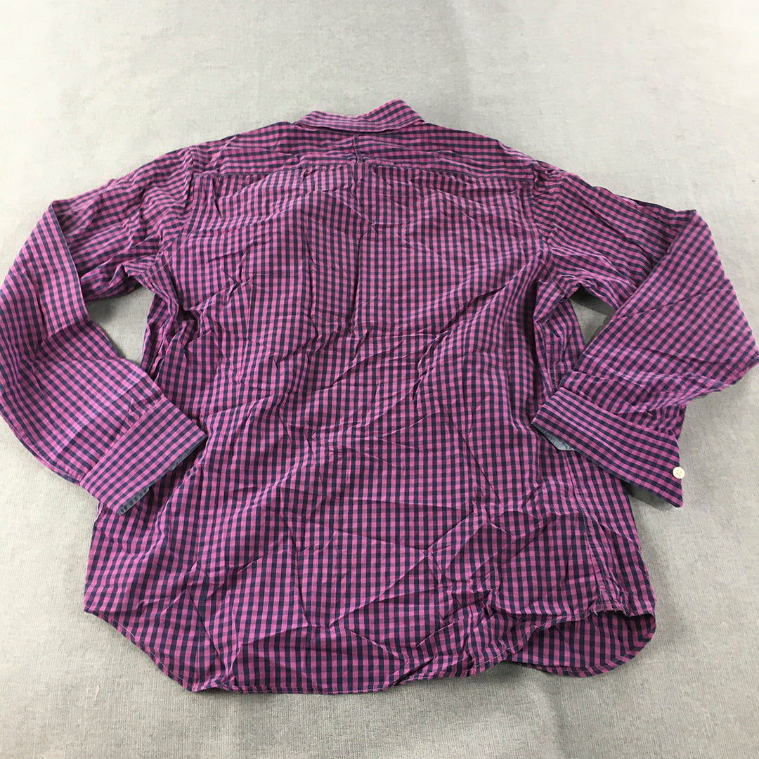 Banana Republic Mens Shirt Size M Pink Purple Checkered Button-Up