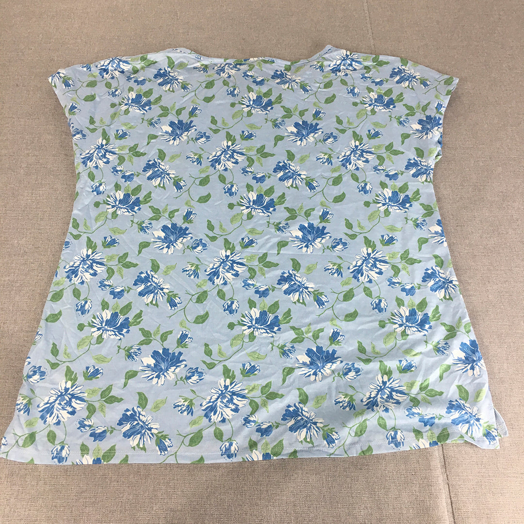 Gondwana Womens T-Shirt Size XL Blue Floral Short Sleeve Top