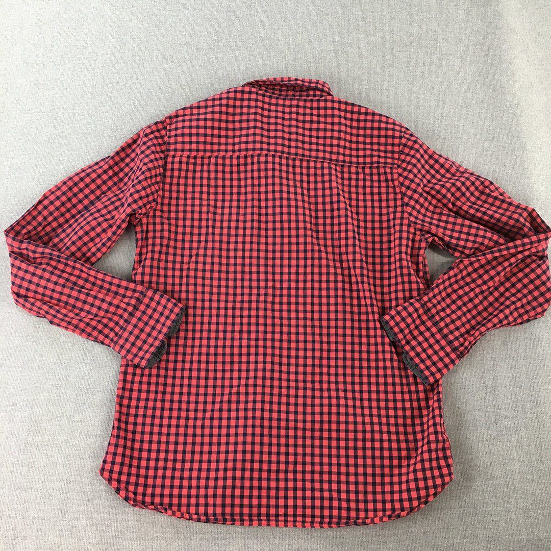 H&M Kids Boys Shirt Size 12 - 13 Years Red Checkered Long Sleeve Button-Up