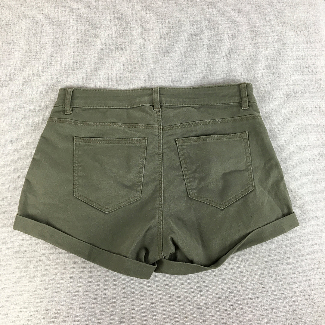 H&M Womens Denim Shorts Size 4 US (8 AU) Khaki Green Pockets