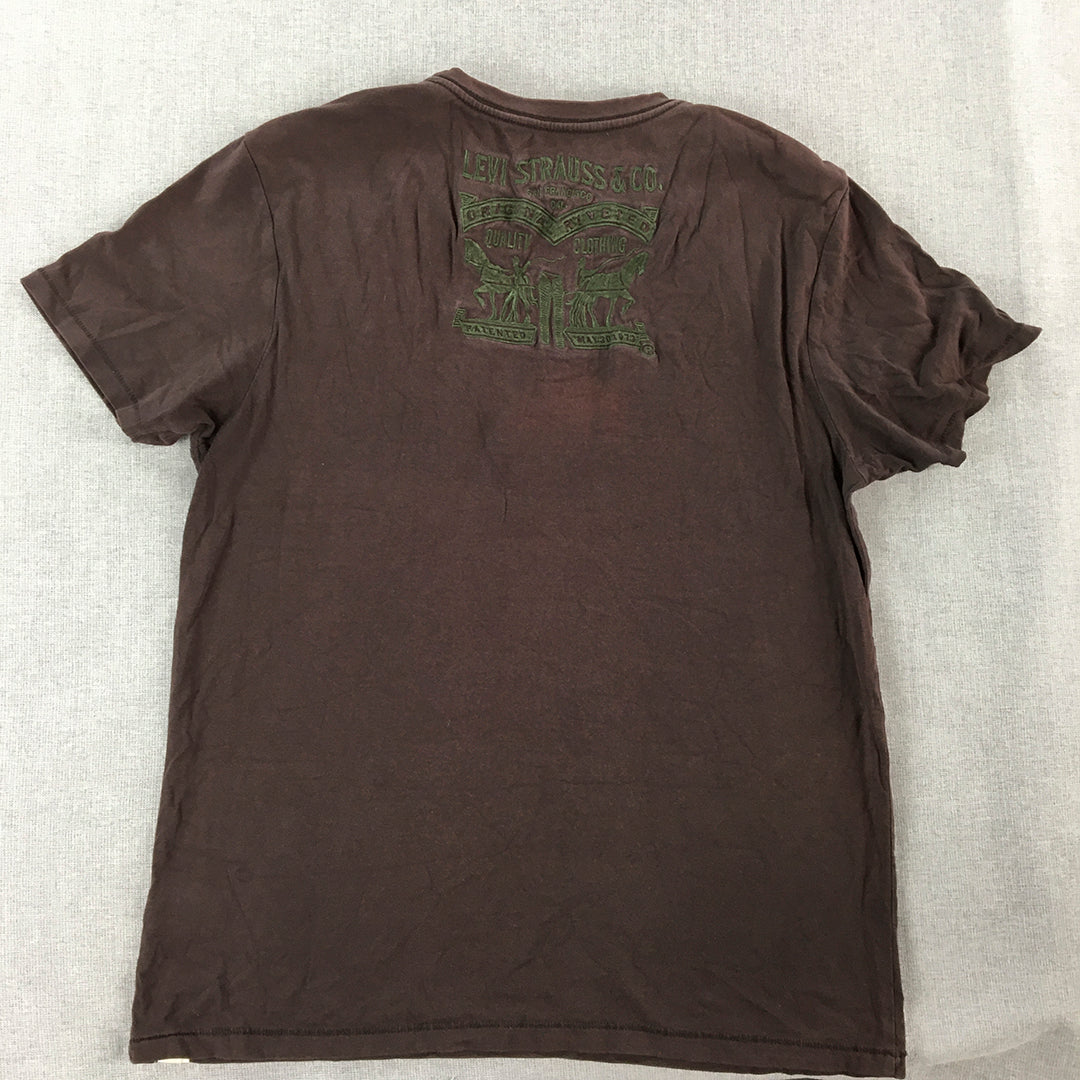 Levi's 501 Mens T-Shirt Size L Brown Embroidered Logo Short Sleeve Tee