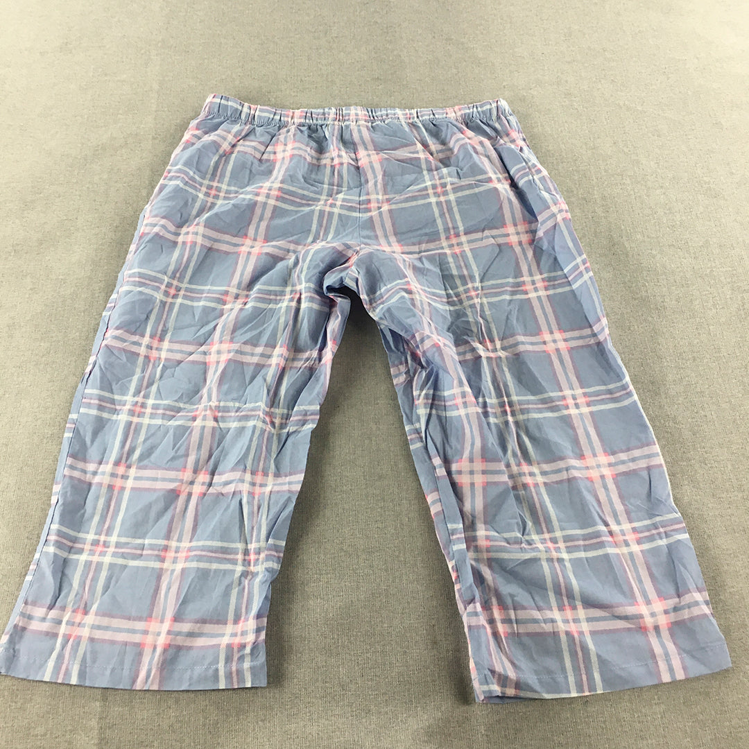 Soho Womens Pajama Shorts Size M Blue Pink Checkered 1/2 Length Sleepwear