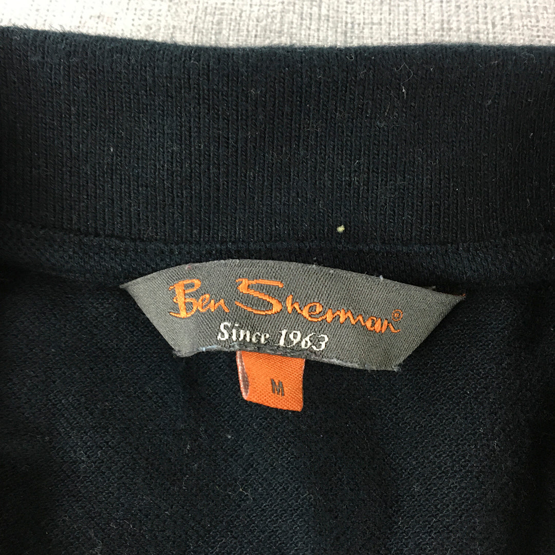 Ben Sherman Mens Polo Shirt Size M Black Logo Collared Short Sleeve Rugby