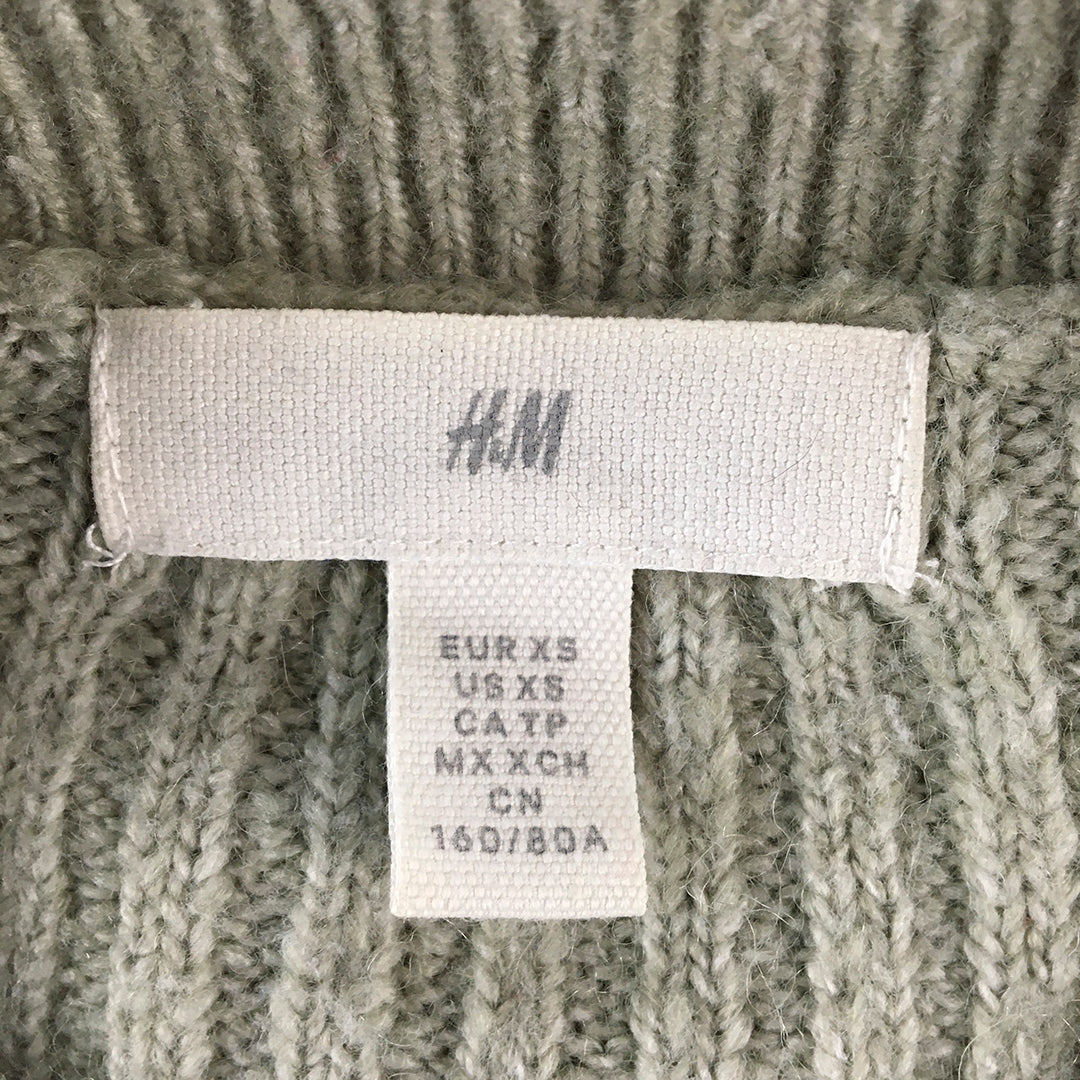 H&M Mens Wool Blend Sweater Size XS Green Cable Knit Jumper