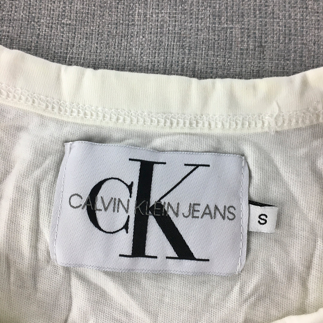 Calvin Klein Jeans Womens T-Shirt SIze S White Embroidered Logo Cropped Top