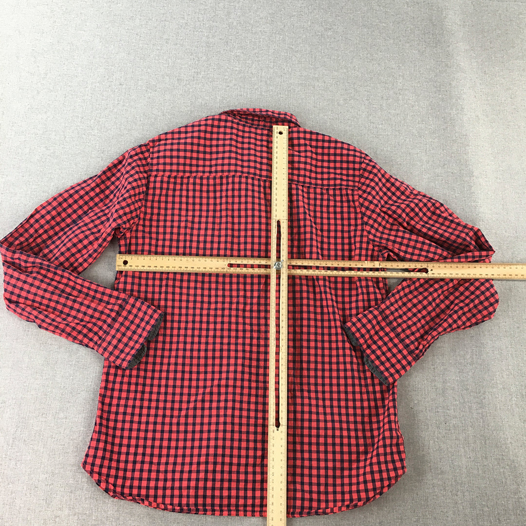 H&M Kids Boys Shirt Size 12 - 13 Years Red Checkered Long Sleeve Button-Up